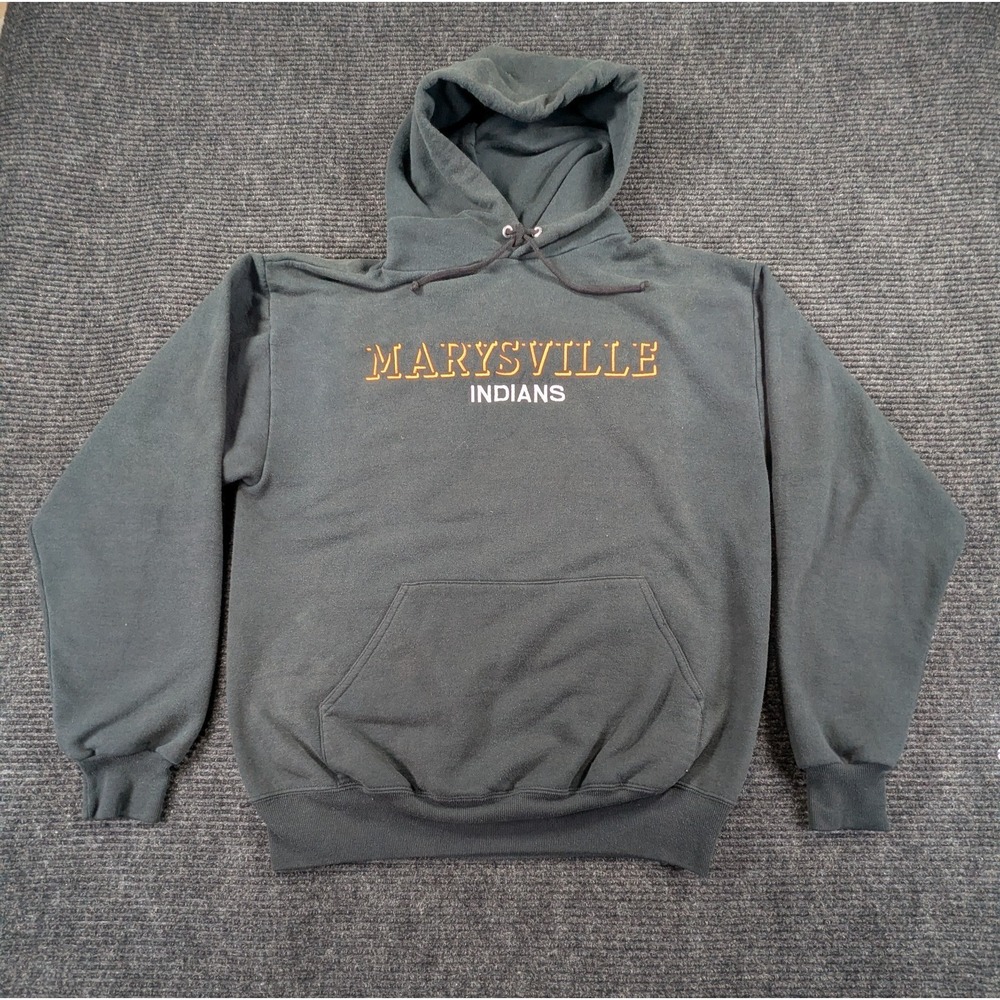 Jerzees Hoodie Mens M Green Cotton Marysville Indians Fleece Kangaroo Pocket Gym